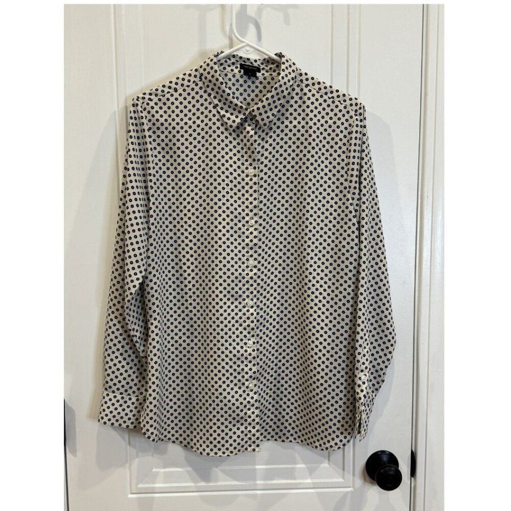 Ann Taylor 14 Blue Floral Dot Button-Down Shirt EUC Workwear Professional